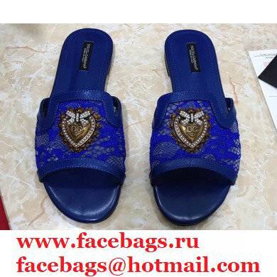 Dolce & Gabbana Lace Sliders Blue with Devotion Heart 2021 - Click Image to Close